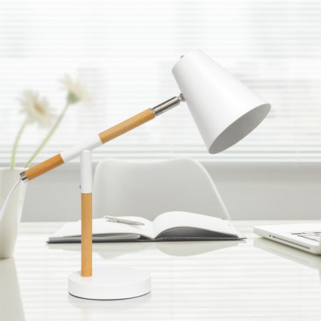 Simple Designs White Matte and Wooden Pivot Desk Lamp LD1059-WHT